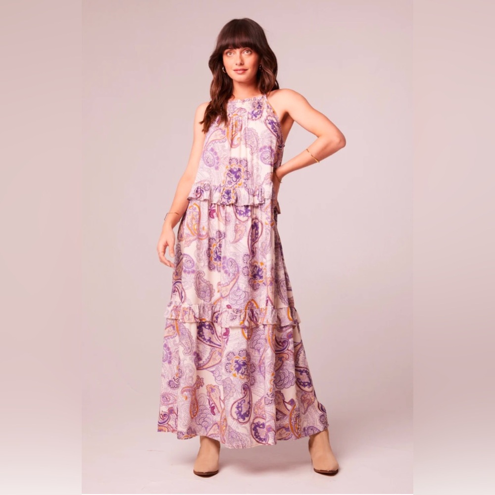 Band of the Free LILIANE PURPLE PAISLEY TIERED MAXI DRESS NWT